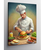 Kanvas Tablo Aşçı Ver Taze Hamburger
