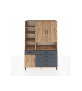 Hyperion Dolap 8 Raflı 5 Çekmeceli 3 Kapaklı 132x44x195 Çam-Çam/Antrasit