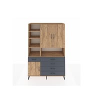Hyperion Dolap 8 Raflı 5 Çekmeceli 3 Kapaklı 132x44x195 Çam-Çam/Antrasit