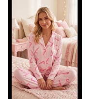 Night Baston Şeker Desenli Uzun Kollu Pijama Takımı 4601
