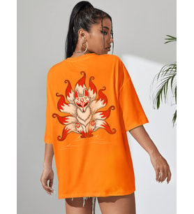 Kuyruklu Tilki Tasarım Basklı Tshirt (Turuncu)