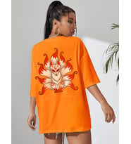 Kuyruklu Tilki Tasarım Basklı Tshirt (Turuncu)