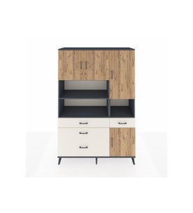Hyperion Dolap 9 Raflı 4 Çekmeceli 4 Kapaklı 132x44x195 Antrasit-Çam/Aytaşı