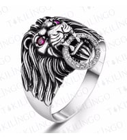 3D Ruby Aslan Motifli Zirkon Detaylı Gümüş Erkek Yüzük