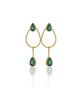 Kadir Jewellery 22 Ayar Altın Kaplama Kadın Sallantılı Küpe -El İşçiliği Ve Hipoalerjenik Küpe-E85 (K.Yeşil)