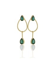 Kadir Jewellery 22 Ayar Altın Kaplama Kadın Sallantılı Küpe -El İşçiliği Ve Hipoalerjenik Küpe-E85 (K.Yeşil)
