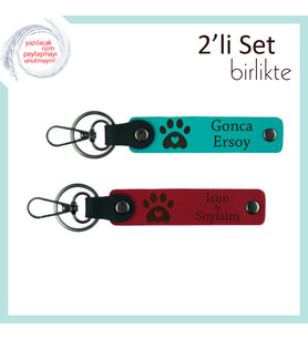 Köpeğiyle Yaşadığı Anıları Unutmayanlara, Kalpli Pati Motifli Hediyelik Set, Koyu Turkuaz-Kırmızı