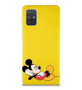 Samsung Galaxy A71 Soft Premier Kapak Mickey Mouse-F Tasarımlı Silikon Kılıf - Sarı (Şeffaf)