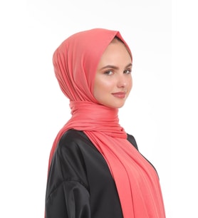 Düz Renk Diamond Seri Şal Eşarp Askısı ile Birlikte 75x200 cm Koral Pembe-75x200