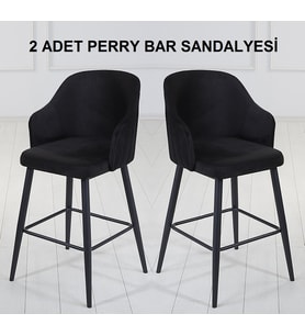 2 ADET PERRY ADA MUTFAK VE BAR SANDALYESİ - BAR TABURESİ - SİLİNEBİLİR BABYFACE KUMAŞ - METAL AYAK