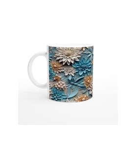 Pastel Blue ve Krem Tonlu Çiçek Desenli Kupa Bardak