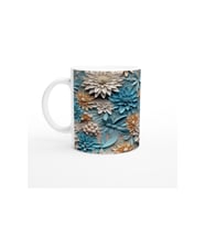 Pastel Blue ve Krem Tonlu Çiçek Desenli Kupa Bardak