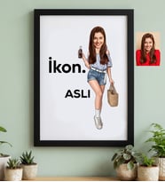 Kişiye Özel Karikatürlü İkon Siyah Çerçeve Doğum Günü Hediyesi