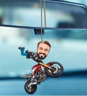 Kişiye Özel Motorcu Tasarımlı Karikatür Araba Dikiz Ayna Süsü 114
