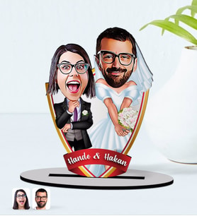 BK Gift Kişiye Özel İsimli Sevgililer Karikatürlü Ahşap Biblo Model-16