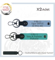 Sürücülere İsim Plaka ve 0 Rh (-) Kan Grubu Yazılı Kişiselleşmiş x2 Anahtarlık, K Turkuaz-Mavi-Laci (Çok Renkli)