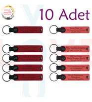 Kırmızı & Nar Çiçeği, 10’lu Set, Tarih ve İsimli Deri Anahtarlık, Düğün Davetlilerine Anlamlı Anı