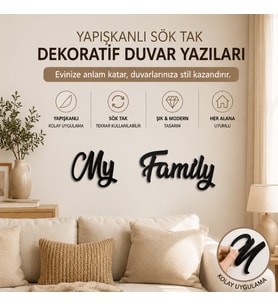 My Family Duvar Yazısı Yapışkanlı Dekoratif Yazı Salon Yatak Odası Ofis Duvar Süsü