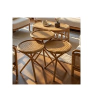 Rattan Hazeran Yuvarlak 3'lü Zigon Sehpa Seti