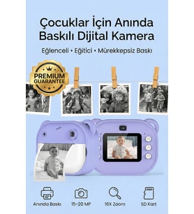 Anında Baskılı Çocuk Kamerası HD Ekranlı Termal Etiket ve Fotoğraf Baskı