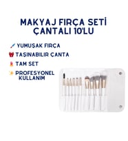 Makyaj Fırça Seti Çantalı 10'lu  Fondöten, Allık, Far ve Kaş Fırçaları