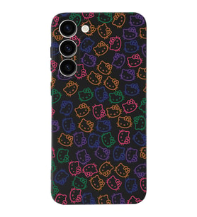 Samsung Galaxy S23 Uyumlu Lansman Kılıf Hello Kitty Tasarımlı İçi Kadife Kapak-Siyah (Şeffaf)