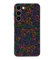 Samsung Galaxy S23 Uyumlu Lansman Kılıf Hello Kitty Tasarımlı İçi Kadife Kapak-Siyah (Şeffaf)