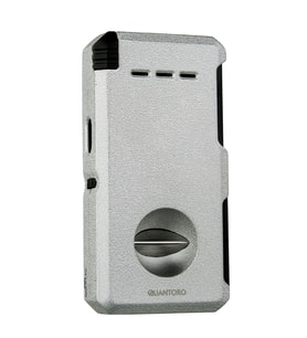 Quantoro Çift Torch Pürmüz V-Cut/Delicili/İğneli Gri Metal Puro Çakmağı - TRZ1085