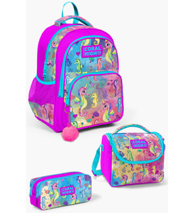 Coral High Kids Pembe Rengarenk Denizatı Desenli 3'lü Okul Çanta Seti SET0114412