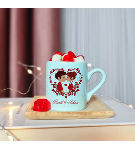 Sevgili Eş Tasarımlı Kişiye Özel Yeşil Türk Kahvesi Fincanı