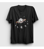 Presmono Unisex Siyah Saturn Astronaut Space Astronot Uzay T-Shirt 283801tt