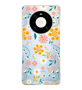 Huawei Mate 40 Pro Uyumlu Kapak Flowers Tasarımlı Şeffaf Silikon Kılıf