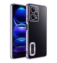 Xiaomi Redmi Note 12 5G Kılıf Logo Yeri Açık Kamera Lens Korumalı Renkli Kenarlı Şeffaf Silikon (Lila)