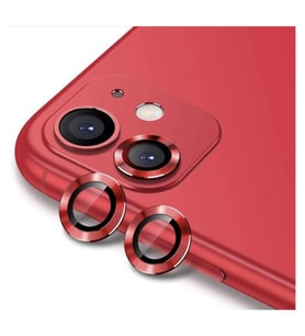 Apple iPhone 12 Mini Kamera Koruyucu Lens Mercek Metal Çerçeveli 2li Set Kırmızı Red