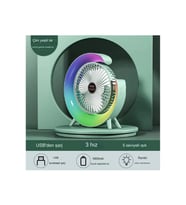Masaüstü Vantilatör Usb Şarjlı Rgb Led Işıklı 3 Kademeli 180° Ayarlanabilir Soğutucu Fan Yeşil