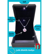 Işıklı Premium Kutuda Satürn Star Kolye Pembe Gold  Anneler Günü Hediyesi