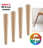 4 Adet Ahşap Ayak 35 Cm Masa Zigon Sehpa TV Ünitesi Puf Tabure Ayağı Ayakları Konik M8 Civatalı