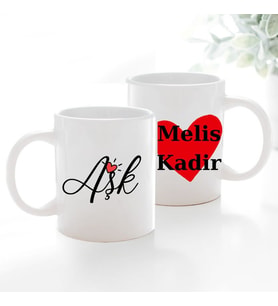 Kişiye Özel İsimli Çift Taraflı Baskılı Aşk Temalı Kupa Bardak - Sevgiliye Hediye
