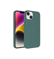 Apple iPhone 14 Uyumlu Kılıf M-safe Wireless Şarj Özellikli Pastel Renk Silikon Zore Plas Kapak (Koyu Yeşil)