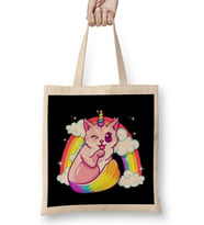 Rainbow Meowgical Caticorn Majestic Cat Unicorn Bez Çanta Uzun Saplı