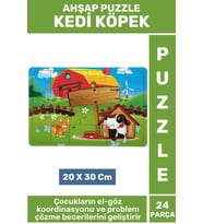 Premium Eğlenceli Eğitici Görsel Algı Problem Çözme Becerisi Çocuk Puzzle 24 Parça KEDİ KÖPEK