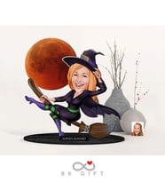 BK Gift Kişiye Özel Kadın Halloween Karikatürlü Ahşap Biblo-1