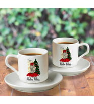 Mutlu Yıllar & Merry Christmas & Yılbaşı Tasarımlı İkili Türk Kahvesi Fincanı Seti Kişiye Özel