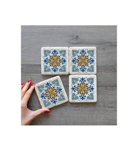 bilge tasarım Stone Decor Taş Bardak Altlığı 4'lü Set 10x10x1 Cm desenli