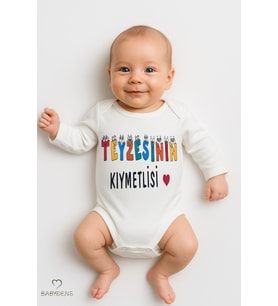 Teyzesinin Kıymetlisi Yazılı Bebek Zıbını Uzun Kollu %100 Pamuk Çıtçıtlı Body 0-24 Ay Unisex Zıbın (Beyaz)