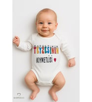 Teyzesinin Kıymetlisi Yazılı Bebek Zıbını Uzun Kollu %100 Pamuk Çıtçıtlı Body 0-24 Ay Unisex Zıbın (Beyaz)
