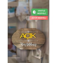 Dekoratif Ahşap 2D Açık-Kapalı Yazısı - Rebap Ahşap (Tesbih Rengi)