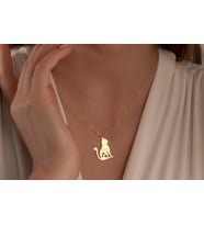 Kişiye Özel 925 Ayar Gümüş Kedi Kalp Detaylı Tarih Kolye (Gold)