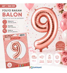 100 cm Rose Gold Rakam Folyo Balon - 9 Rakamı Büyük Boy Doğum Günü ve Parti Balonu (40 İnç)