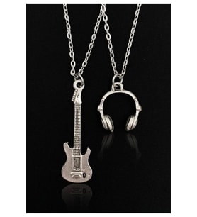 Elektro Gitar Kulaklık Model 2'li Set 925 Ayar Gümüş Kaplama Kolye
